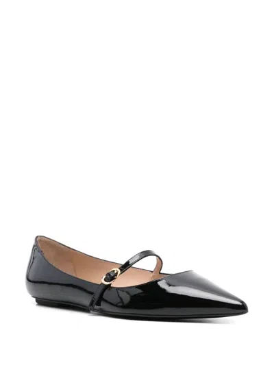 Stuart Weitzman Emilia Leather Mary Jane Point-toe Flats In Black