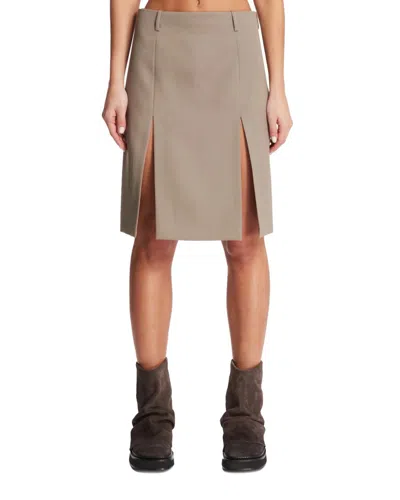 Attico Virgin-wool Midi Skirt In Beige