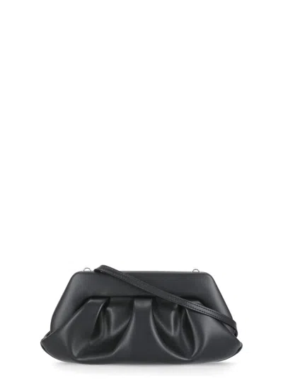 Themoirè Pleated Rectangular Shoulder Bag With Detachable Strap In Black