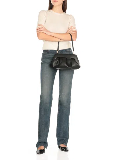 Themoirè Pleated Rectangular Shoulder Bag With Detachable Strap In Black