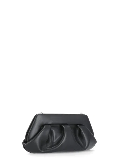 Themoirè Pleated Rectangular Shoulder Bag With Detachable Strap In Black