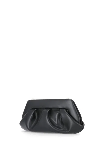 Themoirè Pleated Rectangular Shoulder Bag With Detachable Strap In Black