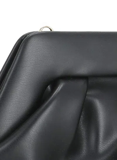 Themoirè Pleated Rectangular Shoulder Bag With Detachable Strap In Black