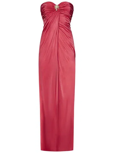 Zuhair Murad Long Sugar Coral Draped Bustier Dress In Red