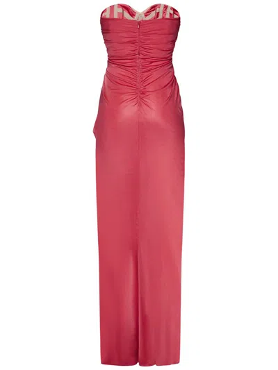 Zuhair Murad Long Sugar Coral Draped Bustier Dress In Red