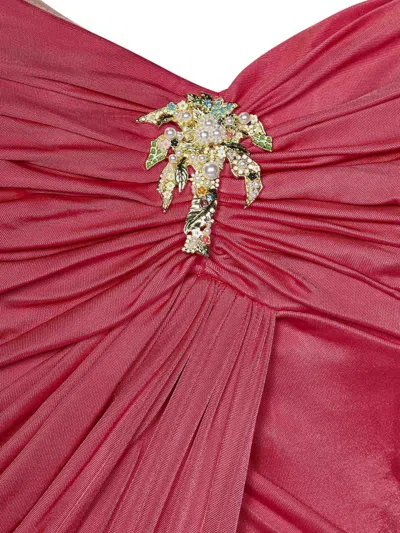 Zuhair Murad Long Sugar Coral Draped Bustier Dress In Red
