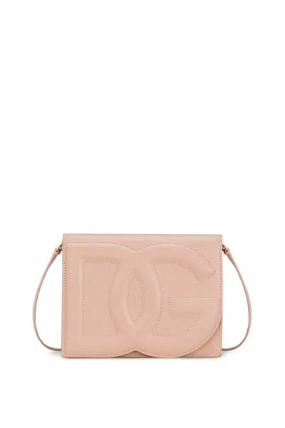 Dolce & Gabbana Dg Logo Crossbody Bag In Calf Leather In Powder