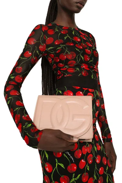 Dolce & Gabbana Dg Logo Crossbody Bag In Calf Leather In Powder