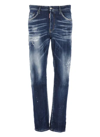 Dsquared2 Slim-fit Distressed Blue Jeans With Five-pocket Design In Blue