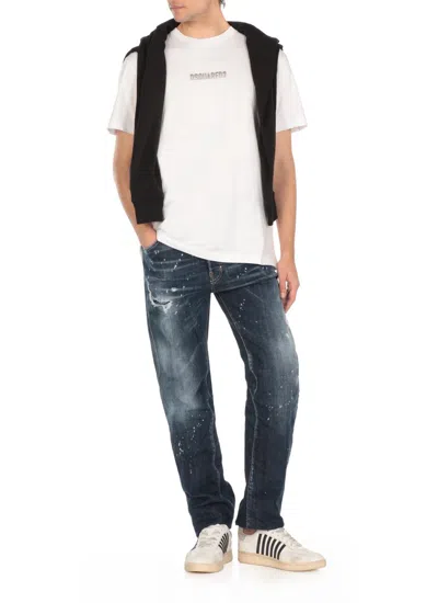 Dsquared2 Slim-fit Distressed Blue Jeans With Five-pocket Design In Blue