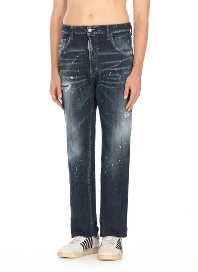 Dsquared2 Slim-fit Distressed Blue Jeans With Five-pocket Design In Blue