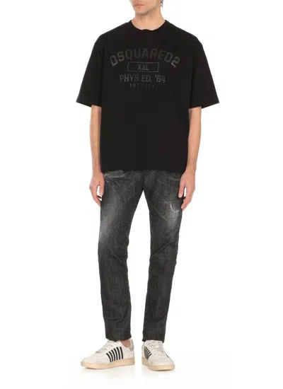 Dsquared2 Cool Gut Black Jeans With Belt Loops And Faded Effect In Denim Man In Black