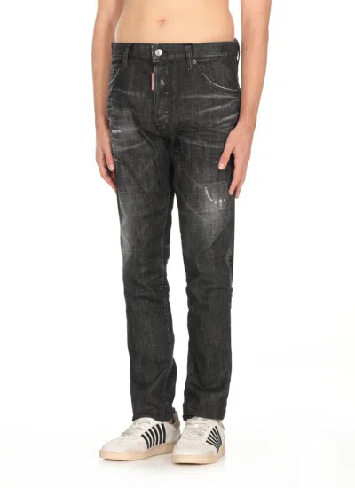 Dsquared2 Cool Gut Black Jeans With Belt Loops And Faded Effect In Denim Man In Black