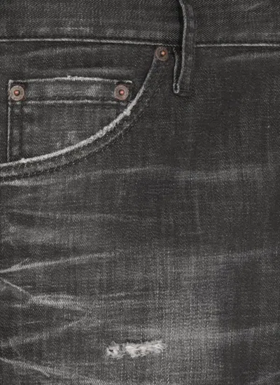 Dsquared2 Cool Gut Black Jeans With Belt Loops And Faded Effect In Denim Man In Black