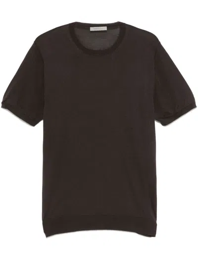 Corneliani Short-sleeved Silk Knitwear Top With Crew Neckline In Black