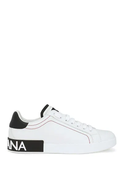 Dolce & Gabbana Portofino Leather Sneakers With Rubberized Logo Shoes In White