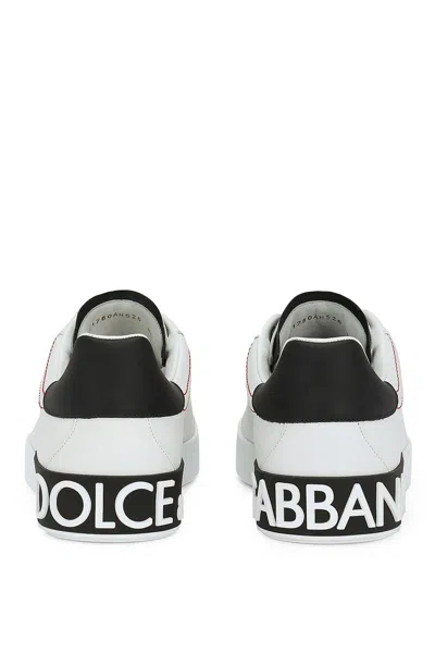 Dolce & Gabbana Portofino Leather Sneakers With Rubberized Logo Shoes In White