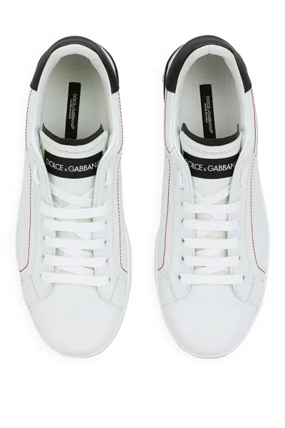Dolce & Gabbana Portofino Leather Sneakers With Rubberized Logo Shoes In White