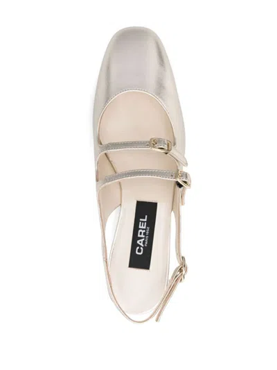 Carel Paris Peche Laminated Leather Ballets In Silver