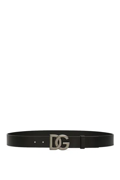Dolce & Gabbana Black Belt With Buckle Closure And Interwoven Design In Leather Man In Black/rut.ultr.black