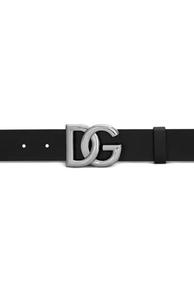 Dolce & Gabbana Black Belt With Buckle Closure And Interwoven Design In Leather Man In Black/rut.ultr.black
