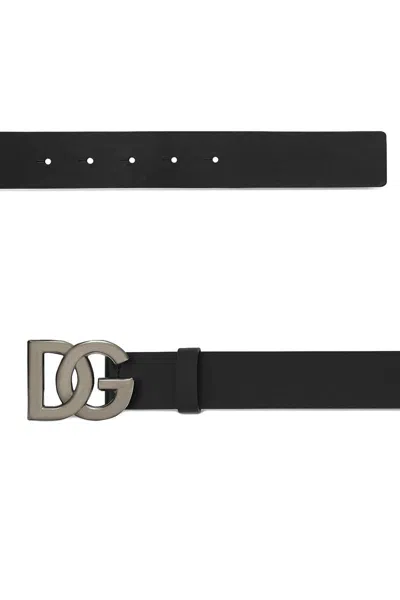 Dolce & Gabbana Black Belt With Buckle Closure And Interwoven Design In Leather Man In Black/rut.ultr.black