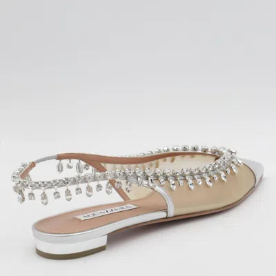 Aquazzura Embellished Pointed Toe Ballerina Shoes In Silver