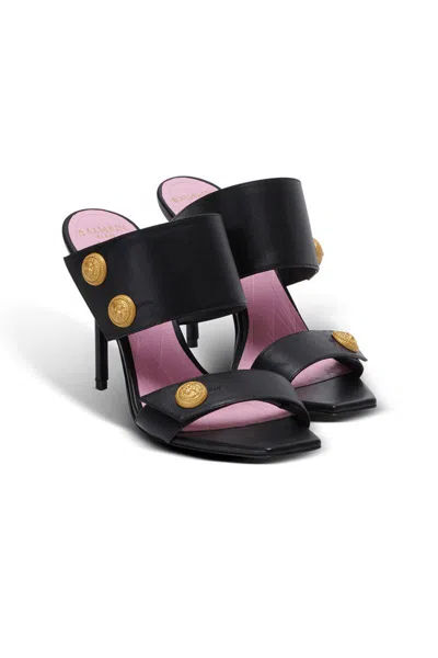 Balmain Square-headed High-heeled Sandals In Black