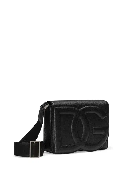 Dolce & Gabbana 'medium Dg Logo' Black Crossbody Bag With Quilted Logo In Black
