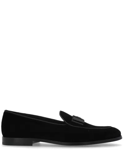 Dolce & Gabbana Grosgrain-bow Velvet Loafers In Black