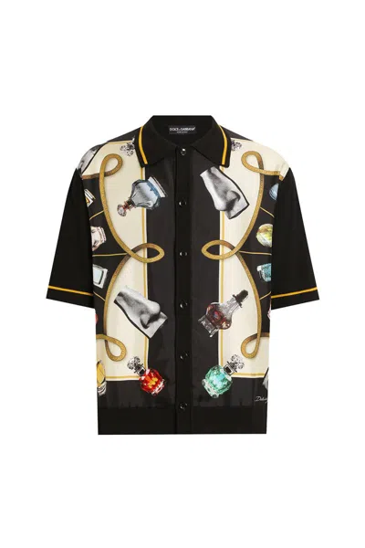 Dolce & Gabbana Silk And Cotton Shirt With Perfume Print In Perfumes