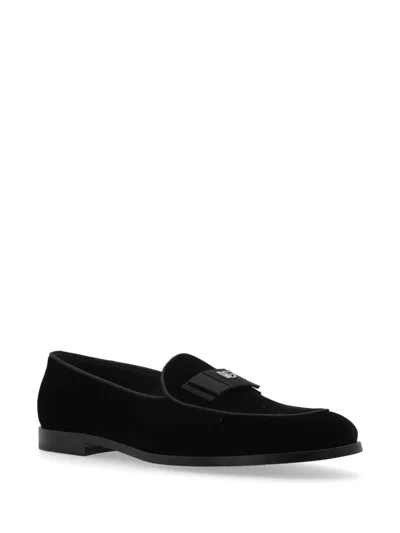 Dolce & Gabbana Grosgrain-bow Velvet Loafers In Black