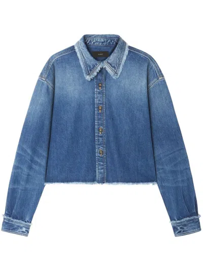 Alanui Fringed Cropped Denim Shirt In Dark Wash