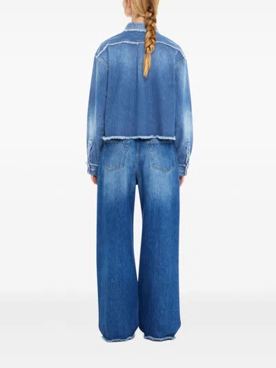 Alanui Fringed Cropped Denim Shirt In Dark Wash