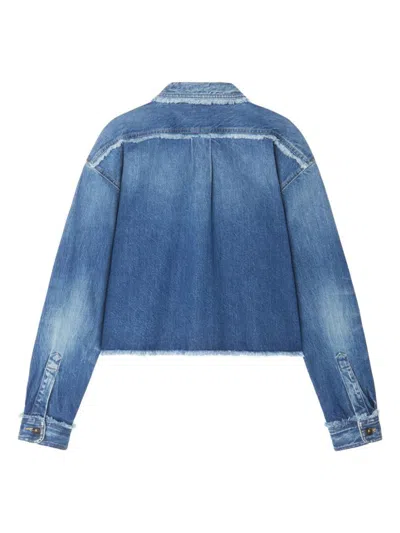 Alanui Fringed Cropped Denim Shirt In Dark Wash