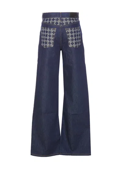 Amiri Loose Fit Wide-leg Trousers With Embroidered Pockets In Blue