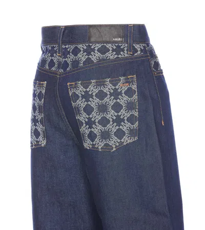 Amiri Loose Fit Wide-leg Trousers With Embroidered Pockets In Blue