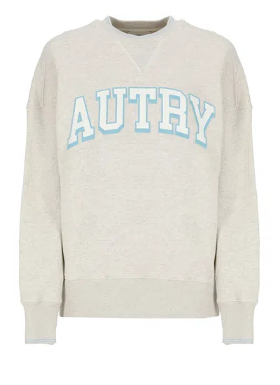 Autry Grey Cotton Blend College Sweatshirt With Screen-printed Graphic In Multi