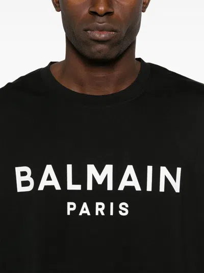 Balmain Black Crewneck T-shirt With Logo Lettering On The Front In Cotton Man