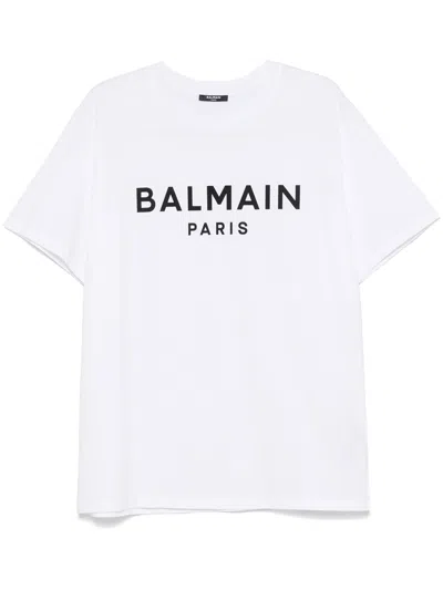 Balmain Black Crewneck T-shirt With Logo Lettering On The Front In Cotton Man