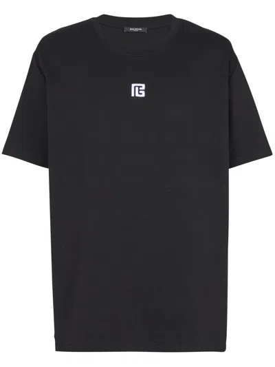 Balmain Black Crewneck T-shirt With Logo Print On The Front In Cotton Man
