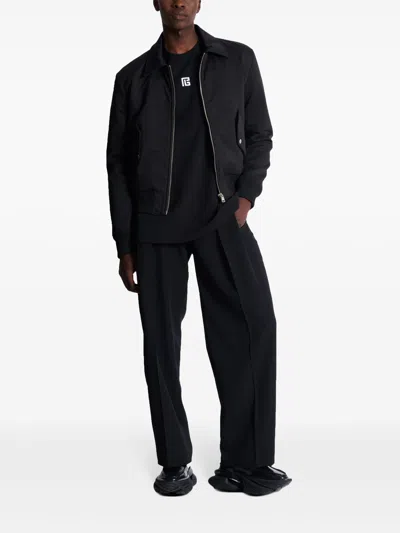 Balmain Black Crewneck T-shirt With Logo Print On The Front In Cotton Man