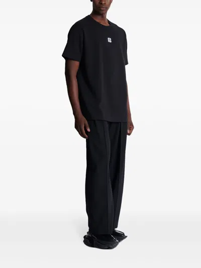Balmain Black Crewneck T-shirt With Logo Print On The Front In Cotton Man
