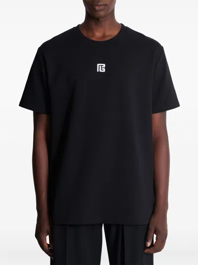 Balmain Black Crewneck T-shirt With Logo Print On The Front In Cotton Man