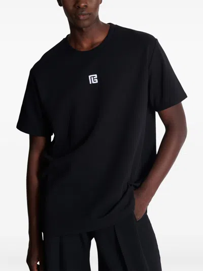 Balmain Black Crewneck T-shirt With Logo Print On The Front In Cotton Man