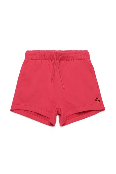 Diesel Fleece Shorts With Oval D Logo In Pink