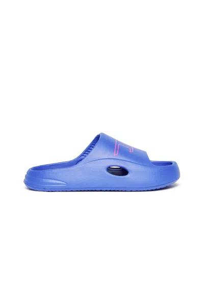 Diesel Chuncky D Branded Slide Slippers In Blue