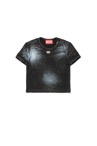 Diesel Ribbed T-shirt With Mylar Finishing In Black