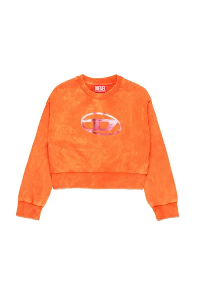 Diesel Felpa Cropped Marmorizzata Con Logo Oval D In Orange