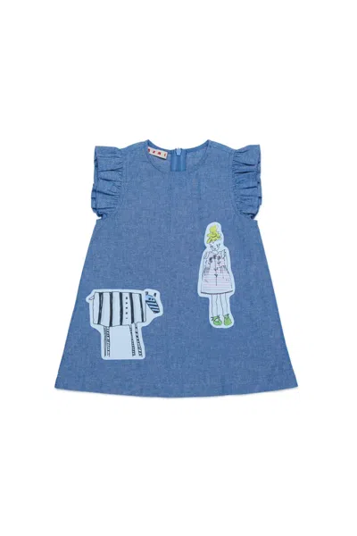 Marni Patterned Chambray Dress In Blue